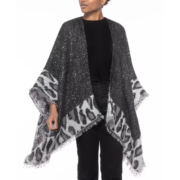 INC INTERNATIONAL CONCEPTS Sequin & Animal-Print Border Kimono - Picture 1 of 2